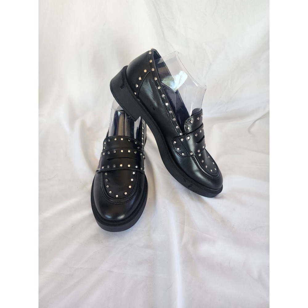 Portland Boot Company Black Studded Penny Loafers Women 9 size Edgy Punk Goth